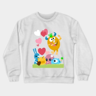 Cute monsters group in love with pink heart. Crewneck Sweatshirt